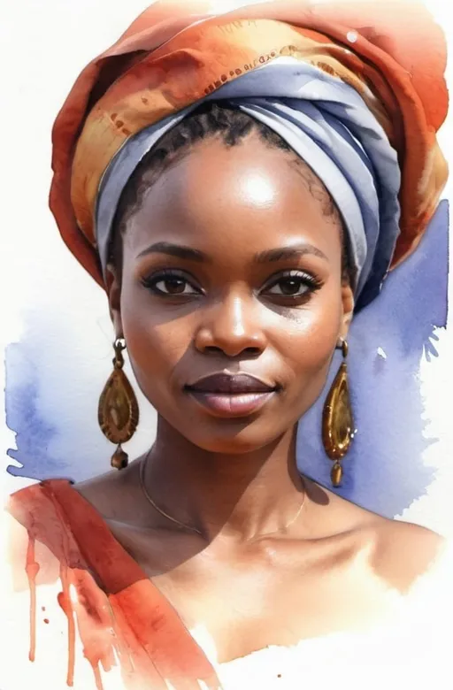 Prompt: <mymodel>  watercolor portrait, A beautiful African woman