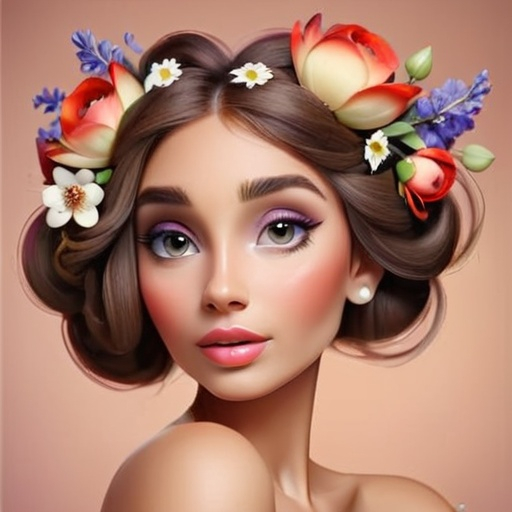 Prompt: lady with beautiful flowers in her hair