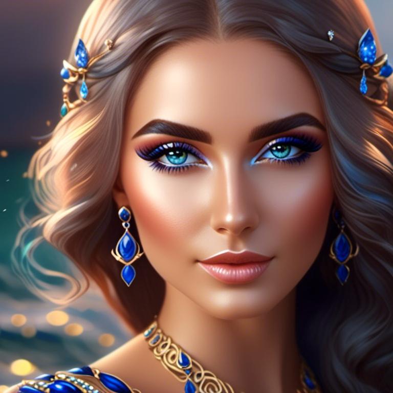 Prompt: <mymodel>HD 4k 3D 8k professional modeling photo hyper realistic beautiful woman ethereal greek goddess druid mermaid
cobalt blue hair olive skin gorgeous face  jewelry druid crown colored mermaid tail full body surrounded by ambient glow hd landscape under lush celtic waters

