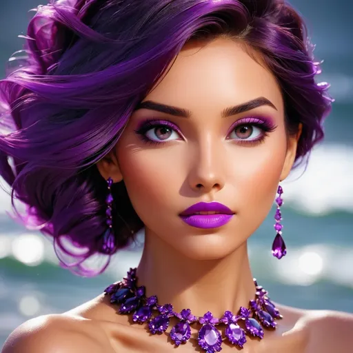 Prompt: Beautiful woman, purple