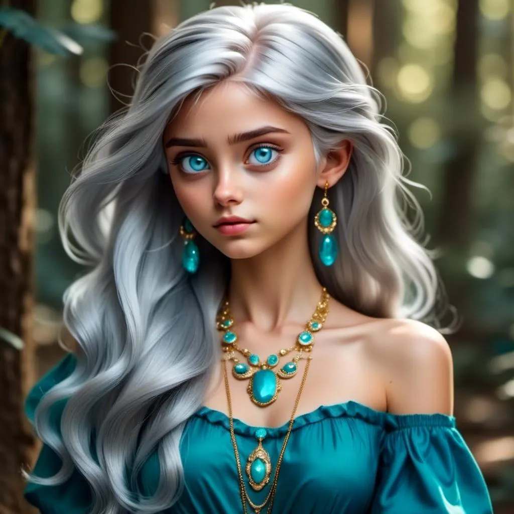 Prompt: <mymodel>An extremely gorgeous woman,  with turquoise jewels, in color scheme of turquoise and gold