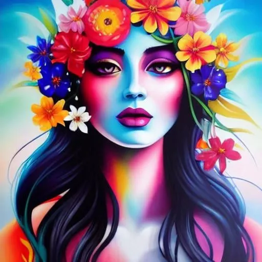 Prompt: Flower Siren graffiti art, splash art, street art, spray paint, oil gouache melting, acrylic, high contrast, colorful polychromatic, ultra detailed, ultra quality, CGSociety