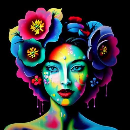 Prompt: Flower Siren graffiti art, splash art, street art, spray paint, oil gouache melting, acrylic, high contrast, colorful polychromatic, ultra detailed, ultra quality, CGSociety