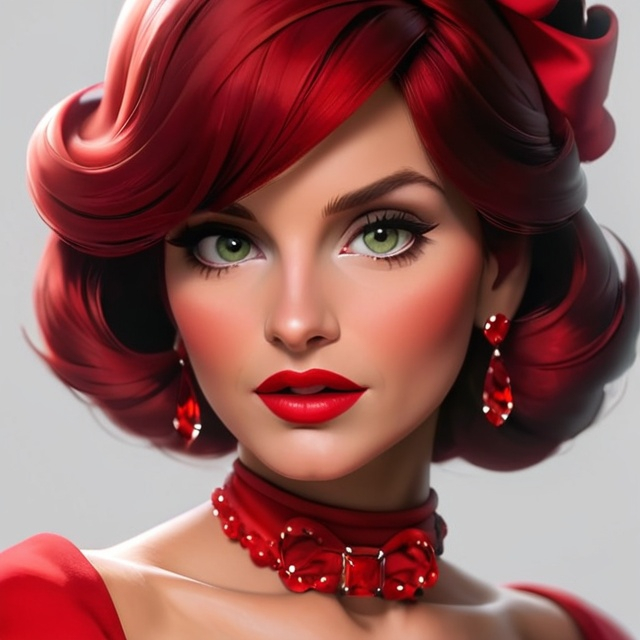 Prompt: lady in red, facial closeup