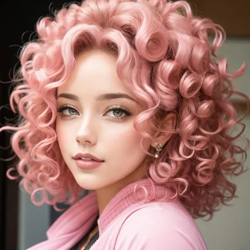 Prompt: Pink  curly haired beauty