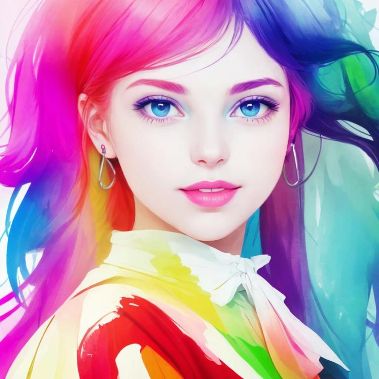 Prompt: colorful image of a young lady