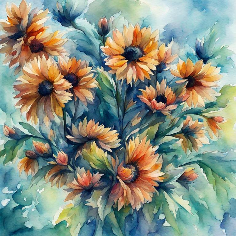 Prompt: watercolor painting of flowers. Mute colors