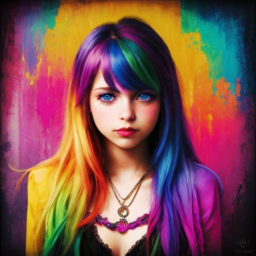 Prompt: colorful image of a young lady