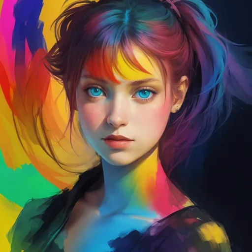 Prompt: colorful image of a young lady