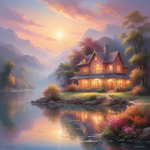 Prompt: (ethereal glow), luminous light radiating, soft illumination, vivid colors, warm ambient tones, magical atmosphere, serene background, enchanting landscapes, high detail, ultra-detailed, vibrant, dreamlike scenery, shimmering reflections, calming hues, captivating visual experience