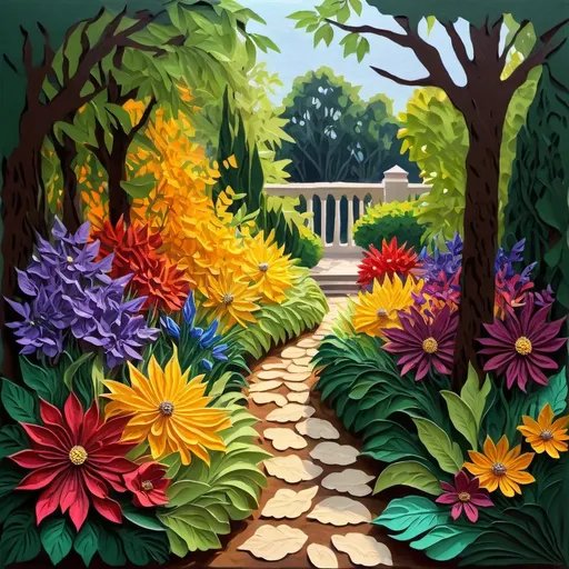 Prompt: <mymodel>Vibrant oil painting of a lush garden, rich and varied colors, thick brushstrokes, high quality, impressionist, lively and dynamic composition, floral abundance, detailed petals and leaves, professional, warm lighting, oil painting, colorful, vibrant, floral abundance, thick brushstrokes, dynamic composition, high quality