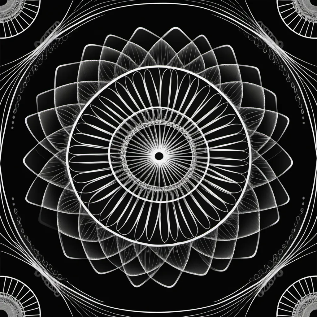 Prompt: A intricate design in the style of Spirograph. White on black background