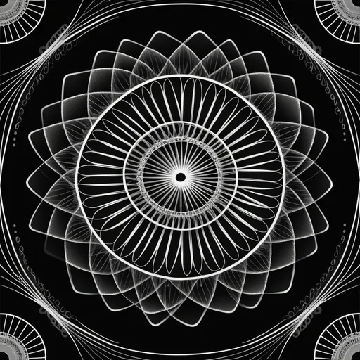 Prompt: A intricate design in the style of Spirograph. White on black background