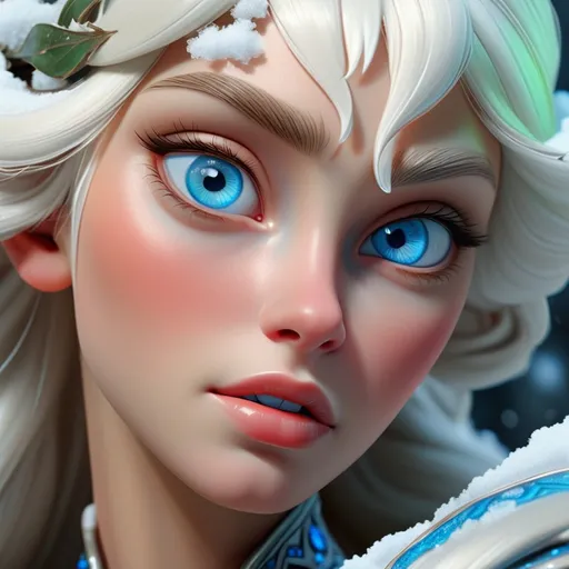 Prompt: Painting of the snow princess with white hair and blue eyes, perfect composition, hyperrealistic, super detailed, 8k, high quality, trending art, trending on artstation, sharp focus, studio photo, intricate details, highly detailed,