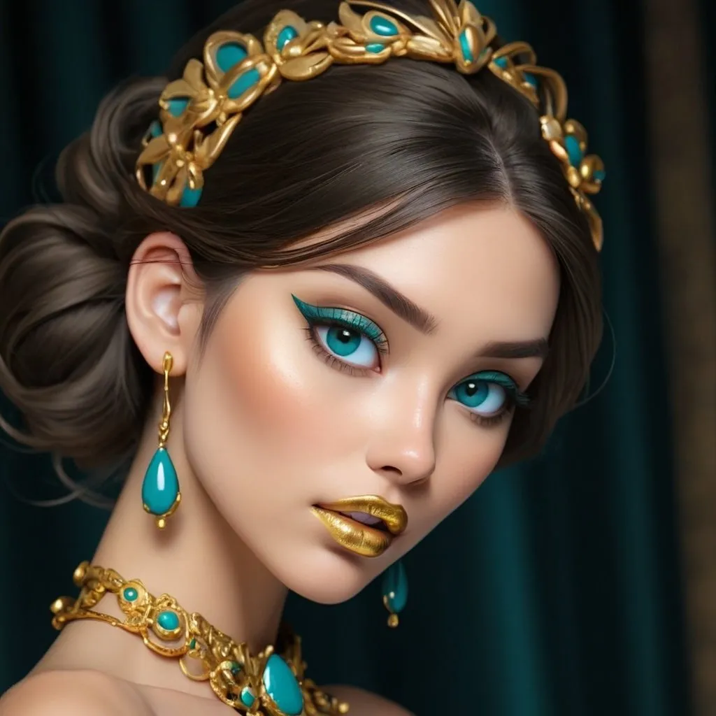 Prompt: <mymodel> Teal and gold beauty