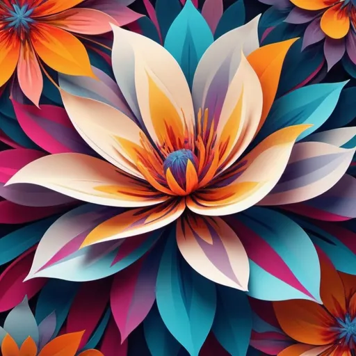 Prompt: abstract flowers, (vibrant colors), (fluid shapes), bold geometric forms, ethereal beauty, dynamic compositions, soft blending of hues, artistic expression, contemporary style, surreal atmosphere, visually stimulating, intricate patterns, (digital art), inviting and imaginative, high quality, ultra-detailed, appealing to sense of wonder