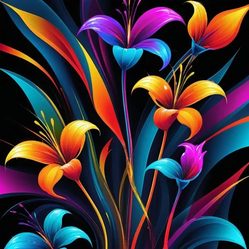 Prompt: Vibrant abstract digital artwork of flowers, dazzling colors, dynamic composition, high energy, modern digital art, vibrant, abstract, digital, high energy, dynamic composition, best quality, colorful, vivid tones, professional lighting