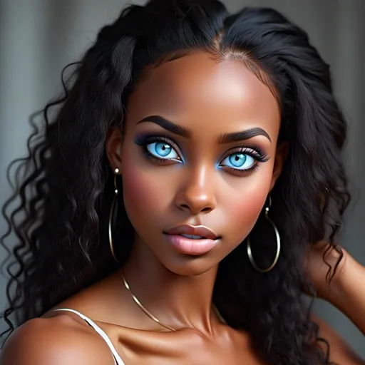 Prompt: <mymodel>A beautiful black woman with striking blue eyes