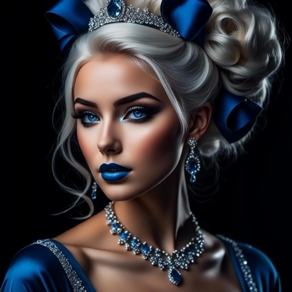 Prompt: <mymodel>A beautiful woman, white hair, blue eyes, blue eyeshadow, blue jewels o