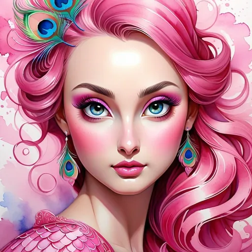 Prompt: <mymodel>Colourful watercolour painting of a dreamy pink peacock, vibrant swirls, high quality, watercolour, dreamy, vibrant, colourful, pink, peacock, swirls, animal art, detailed feathers, artistic, whimsical, dreamlike, professional