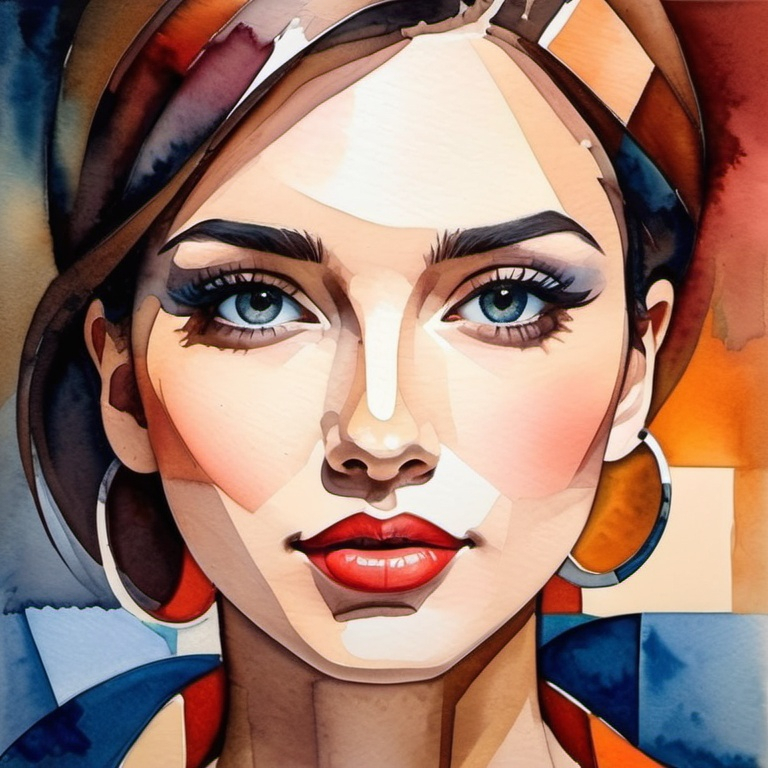 Prompt: woman in a watercolor painting cubism art style