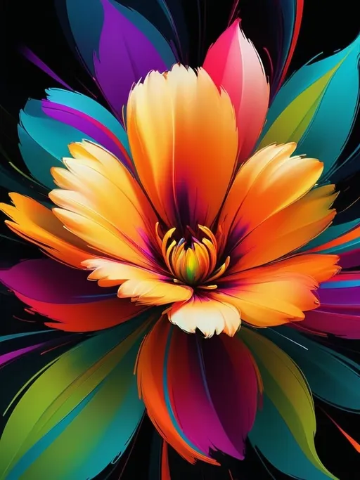 Prompt: Vibrant abstract digital artwork of flowers, dazzling colors, dynamic composition, high energy, modern digital art, vibrant, abstract, digital, high energy, dynamic composition, best quality, colorful, vivid tones, professional lighting