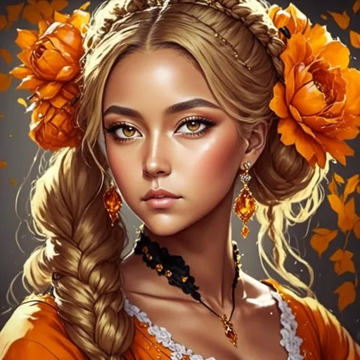 Prompt: <mymodel>young woman with an orange flower in her hair