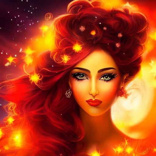 Prompt: fairy goddess, warm colors, fiery background, closeup