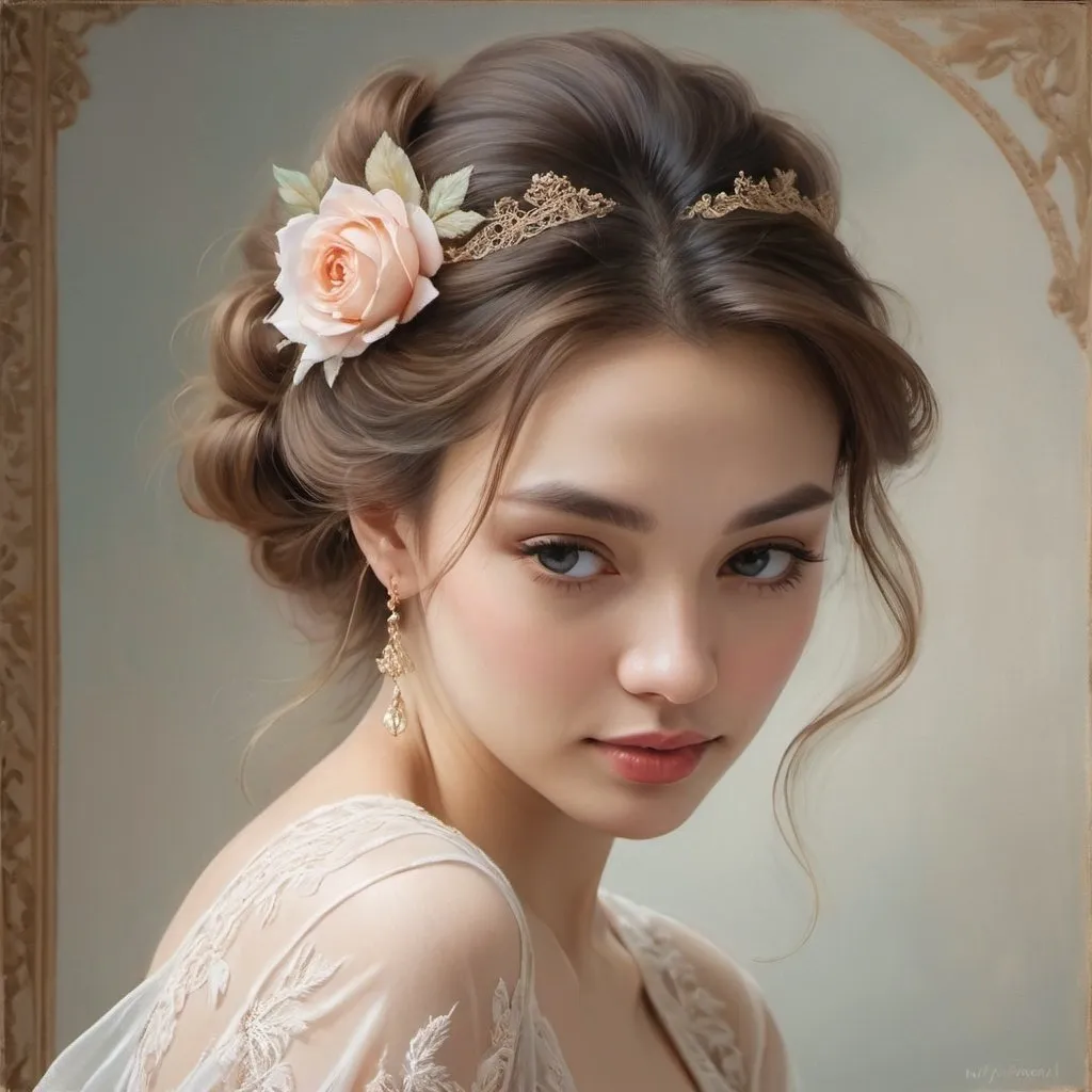 Prompt: <mymodel>Elegant lady, oil painting, flowing gown, graceful posture, intricate lace details, high quality, realistic, vintage style, soft pastel tones, natural lighting