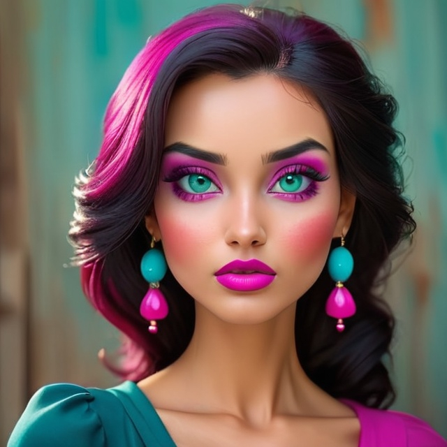 Prompt: A pretty lady, magenta and turquoise
