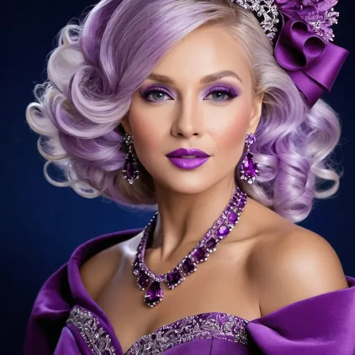 Prompt: lady in purple high class attire, facial closeup