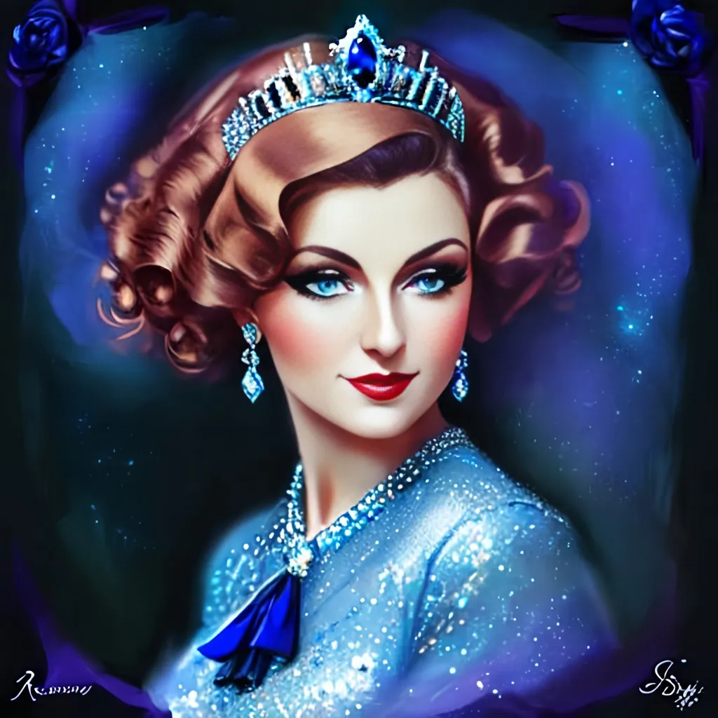 Prompt: Glamorously dressed lady of rhe 1930's wearing sapphire jewelry,blue eyes