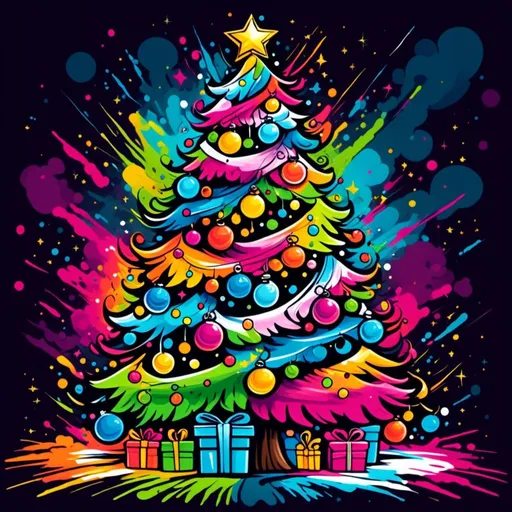 Prompt: <mymodel>Christmas tree, high quality, graffiti style, vibrant tones