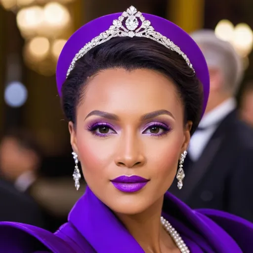 Prompt: lady in purple high class attire, facial closeup