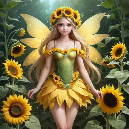 Prompt: Fairy princess of sunflowers