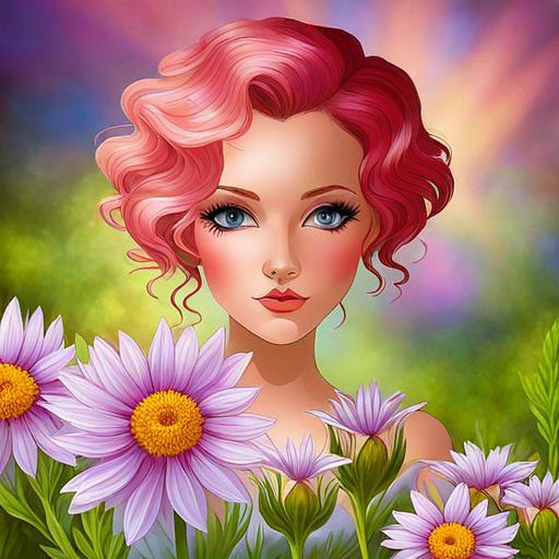 Prompt: a fairy of spring, ,wildflowers, vivid colors, closeup