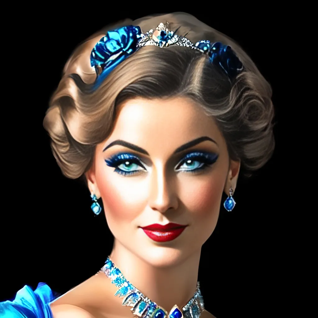 Prompt: Glamorously dressed lady of rhe 1930's wearing sapphire jewelry,blue eyes