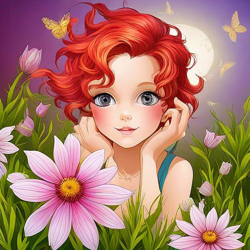 Prompt: a fairy of spring, ,wildflowers, vivid colors, closeup