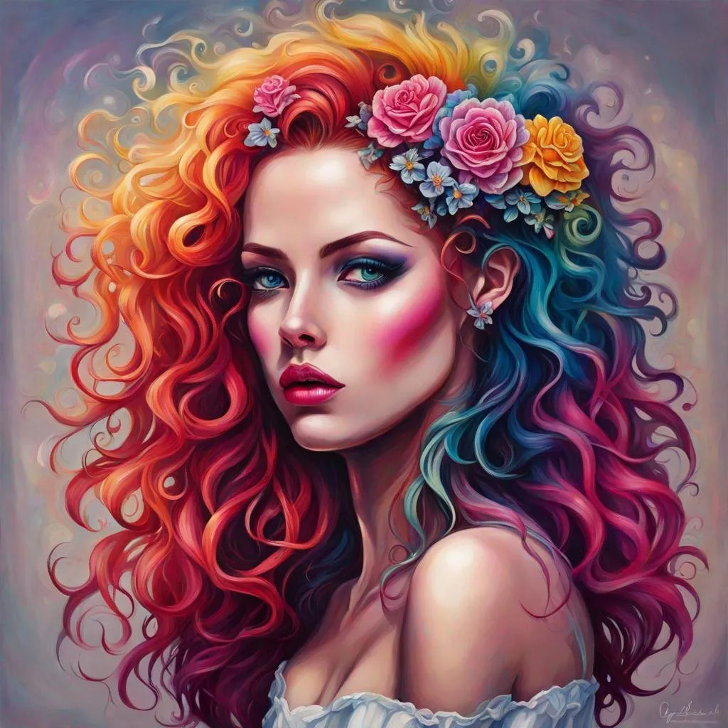 Prompt: <mymodel>Flower Siren graffiti art, splash art, street art, spray paint, oil gouache melting, acrylic, high contrast, colorful polychromatic, ultra detailed, ultra quality, CGSociety