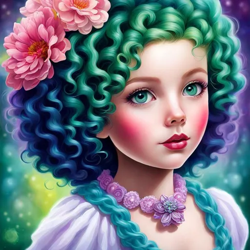 Prompt: a fairy of spring, Shirley temple curls, vivid colors, closeup