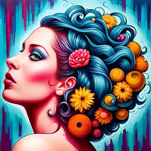 Prompt: Flower Siren graffiti art, splash art, street art, spray paint, oil gouache melting, acrylic, high contrast, colorful polychromatic, ultra detailed, ultra quality, CGSociety