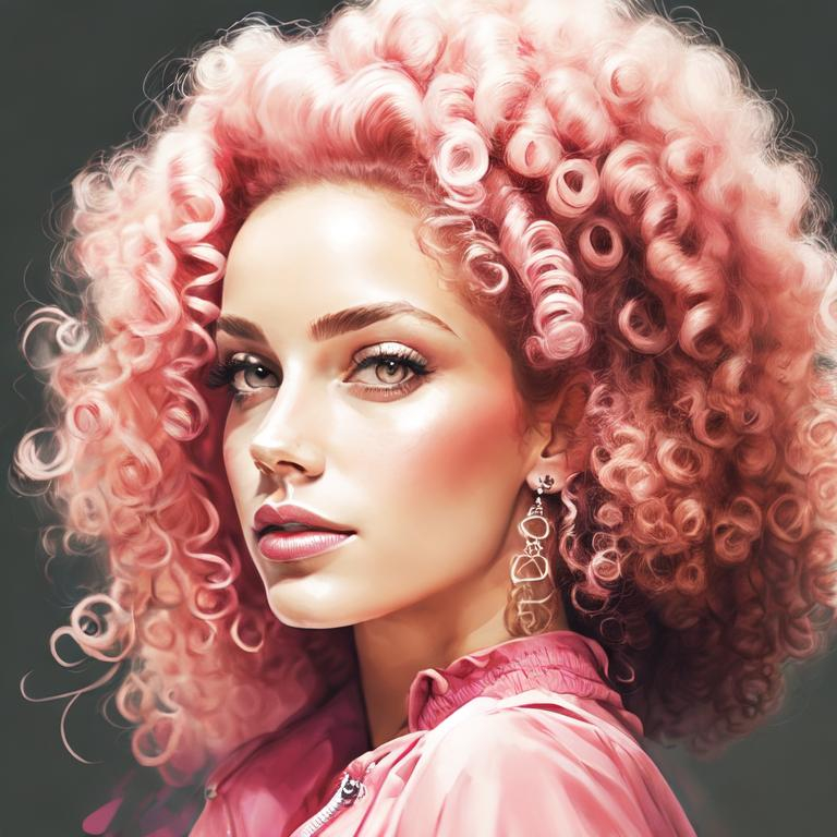 Prompt: Pink  curly haired beauty