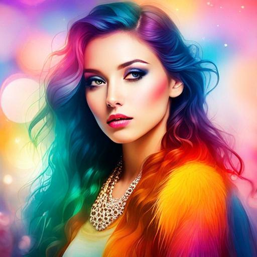 Prompt: colorful image of a young lady