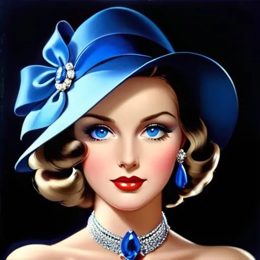 Prompt: Glamorously dressed lady of rhe 1930's wearing sapphire jewelry,blue eyes