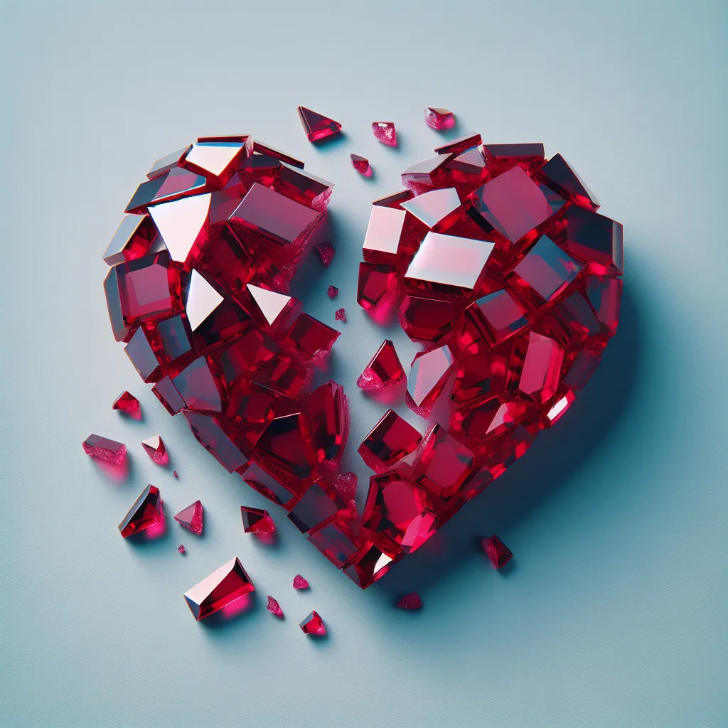 Prompt: A shattered heart made of ruby