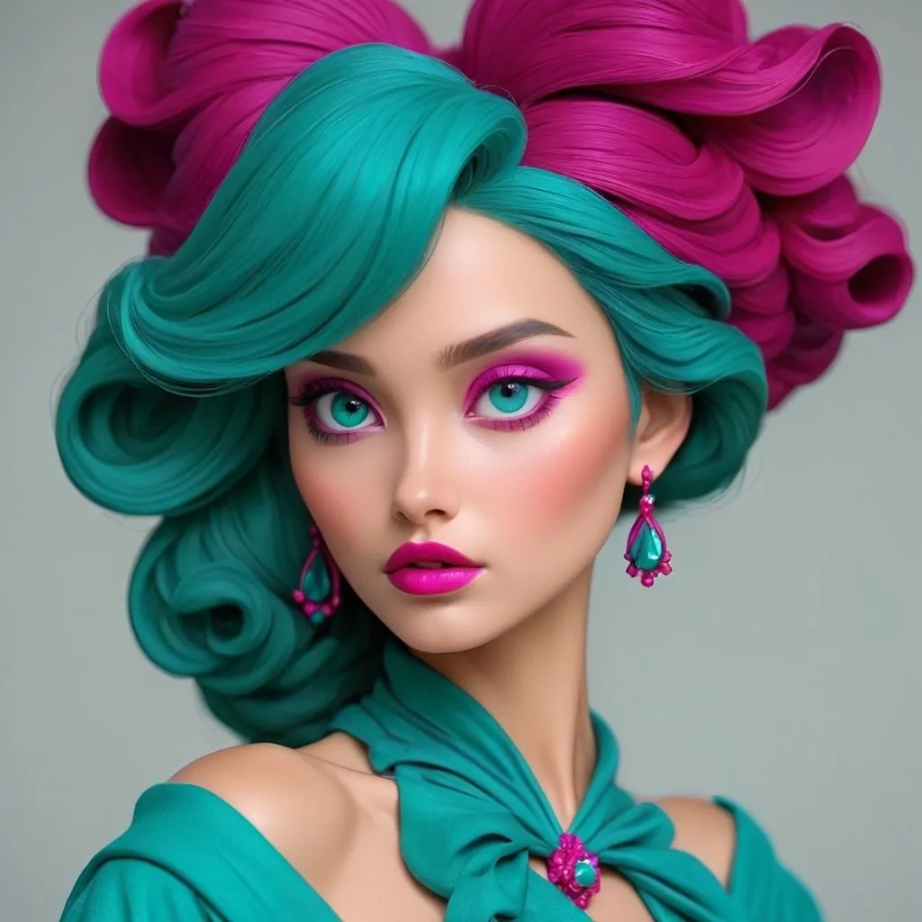 Prompt: <mymodel>magenta and teal lady