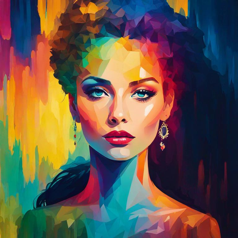 Prompt: colorful image of a young lady