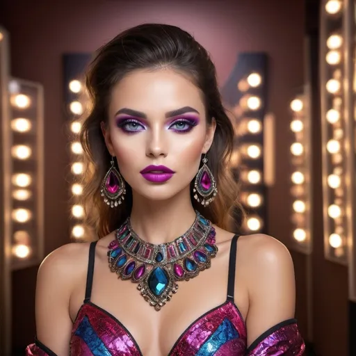 Prompt: (Mesauda full face makeup), vibrant colors, (flawless skin), artistic application, bold eye makeup, captivating lips, glamorous lighting, beauty arrangement, (high-definition), detailed textures, luxurious aesthetics, contemporary look, beauty theme, dynamic composition, expressive showcase, photography style for makeup display.