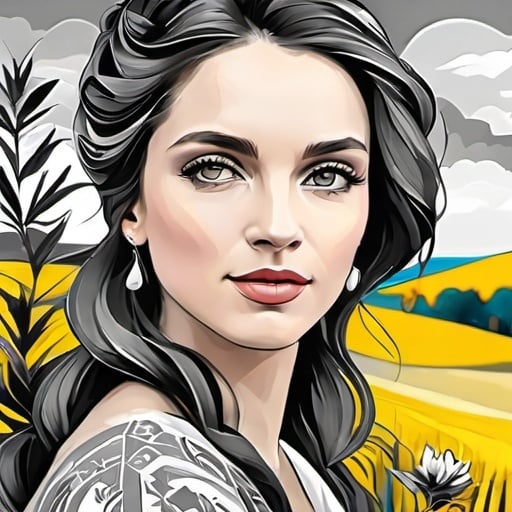 Prompt: <mymodel>Beautiful italian lady in an beautiful landscape of Umbrië, Style Flora Bowley and Vincent van Gogh,8k, dynamic lighting, ultra detailed