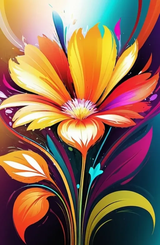 Prompt: Vibrant abstract digital artwork of flowers, dazzling colors, dynamic composition, high energy, modern digital art, vibrant, abstract, digital, high energy, dynamic composition, best quality, colorful, vivid tones, professional lighting